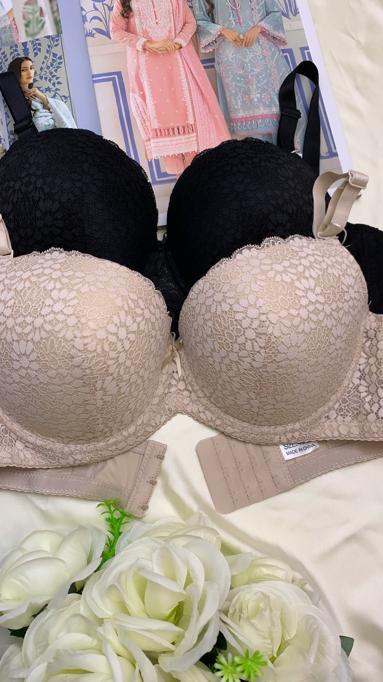 C Cup Size Light Pad Under Wire Flower Pattern Bra
