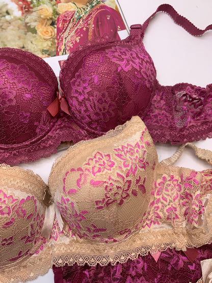 Fancy Padded Pushup Wire Bra and Panty Set