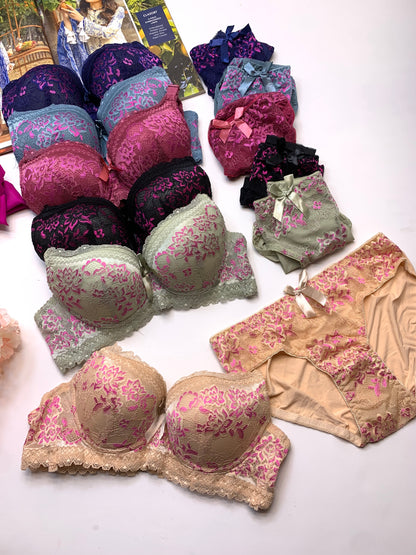 Fancy Padded Pushup Wire Bra and Panty Set