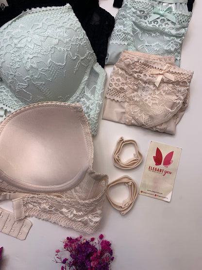 Bridal Lace Pattern Padded Pushup Wire Bra & Matching Underwear