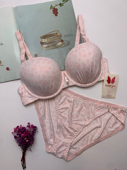 D Cup Size V Buckle Padded Push-up Wire Bra & Underwear Combo