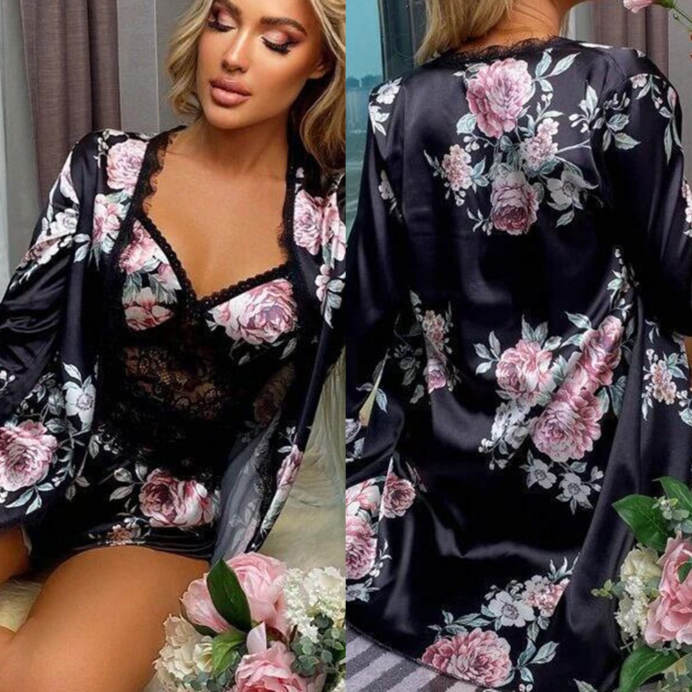 3 Piece Gorgeous Flower Printed Nighty