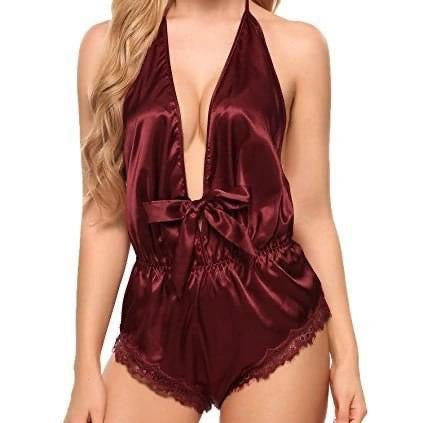 Deep V Neck Satin Bodysuit