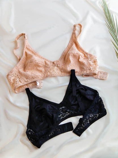 (32-42)b Elegant Flower Pattern Black Bra(R3-C)