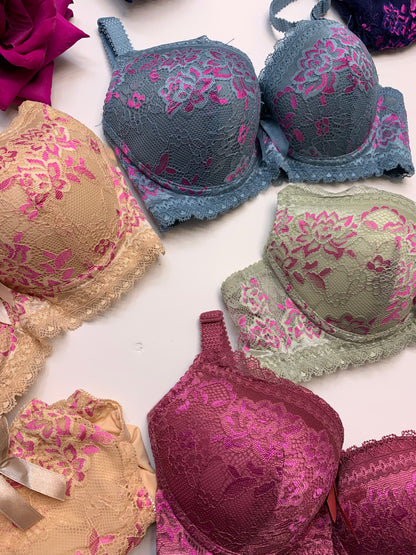 Fancy Padded Pushup Wire Bra and Panty Set