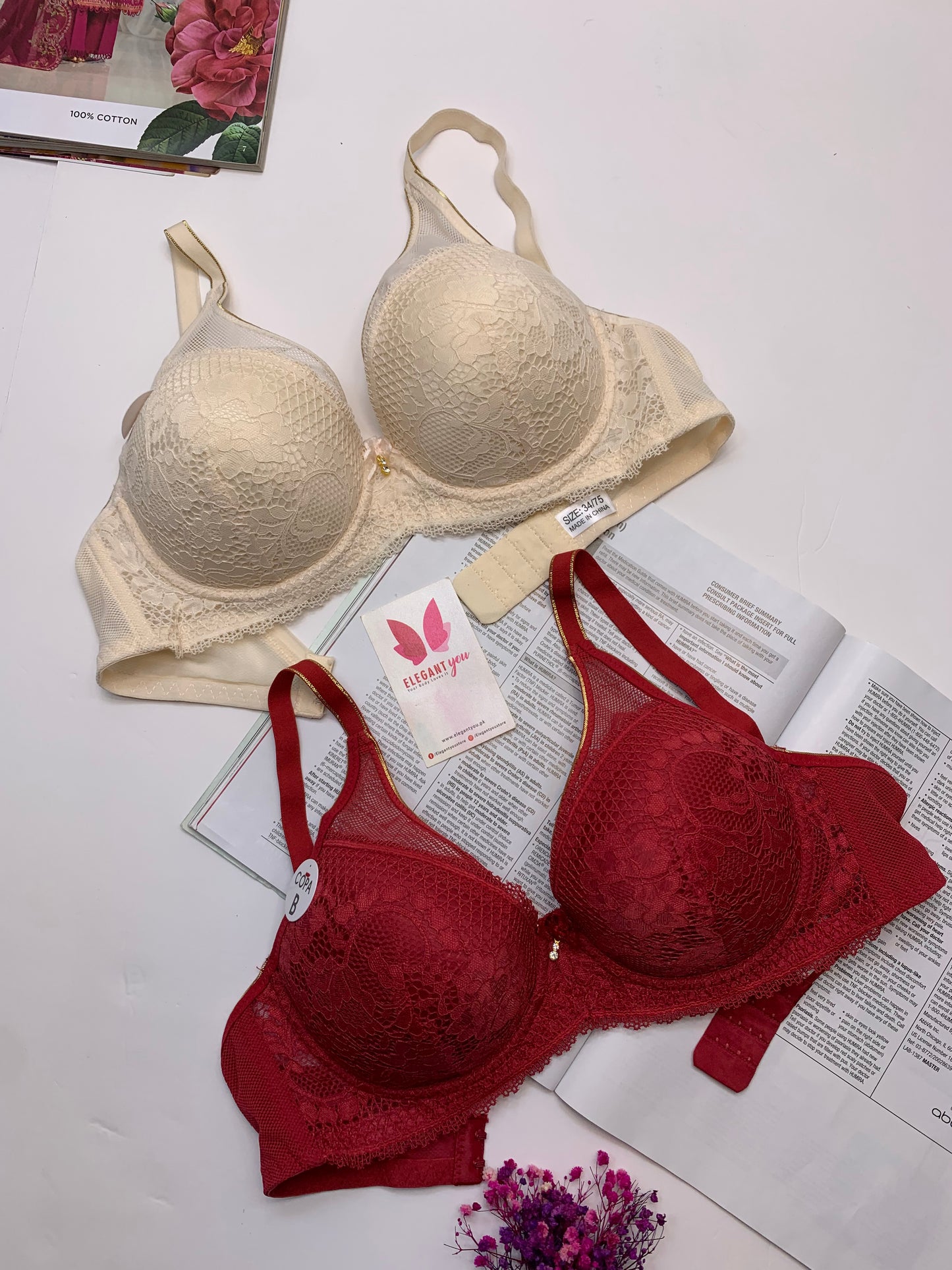 Elegant Single Padded Push-up Lace Bridal Bra