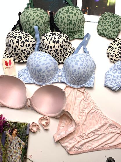 D Cup Size V Buckle Padded Push-up Wire Bra & Underwear Combo