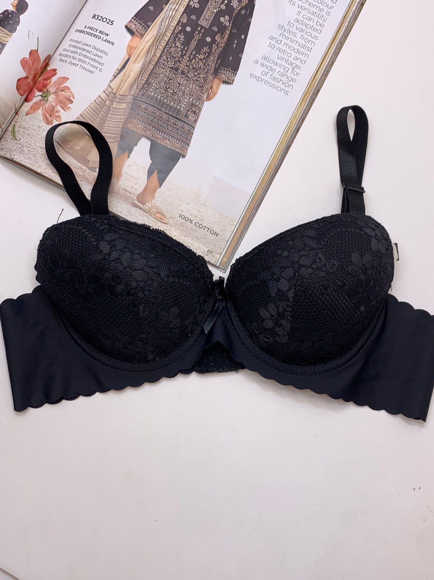 Padded Push-up Lace Black Bras[095]