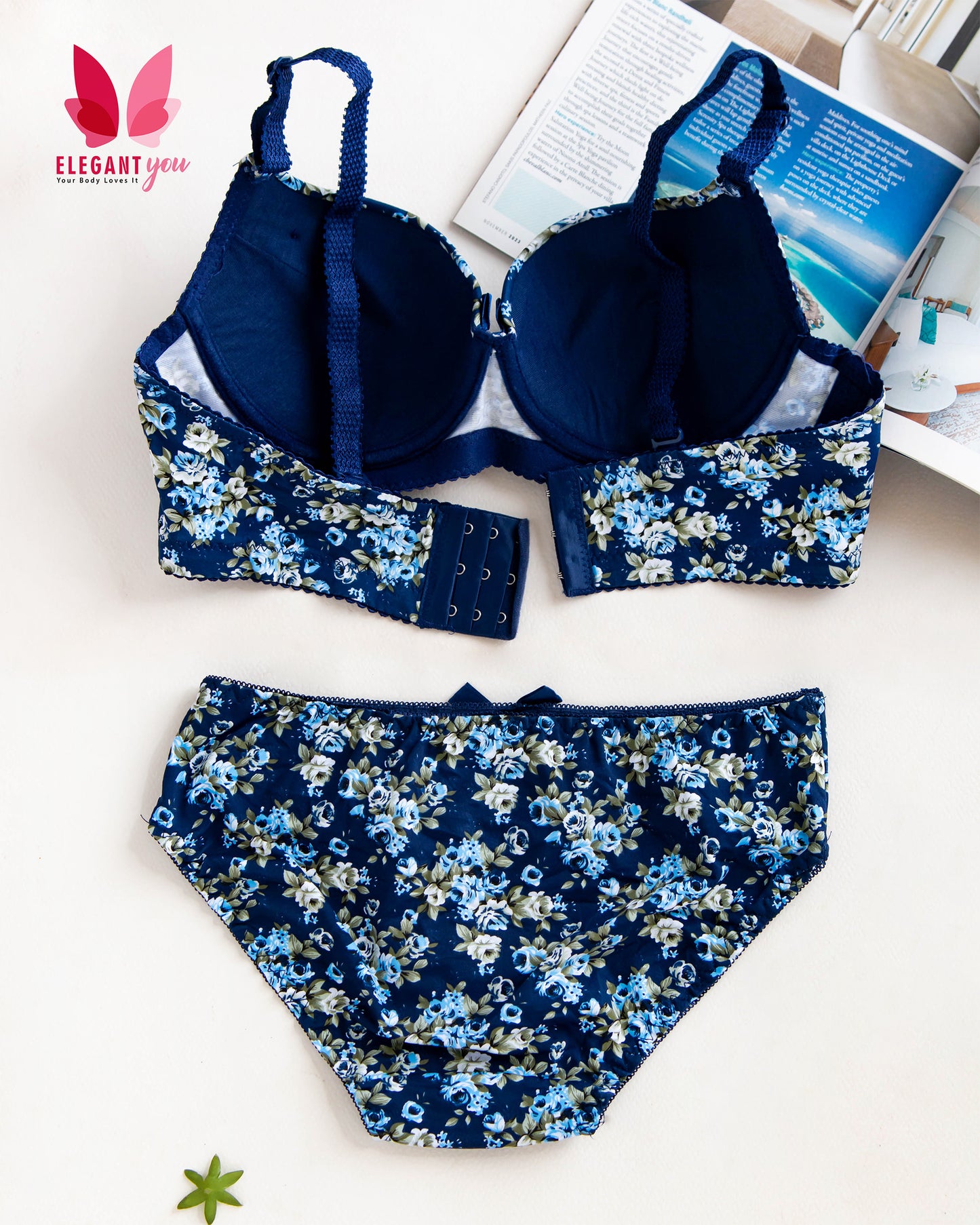 Elegant Flower Printed Single Padded Bra Panty Set