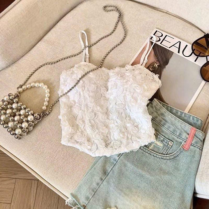 Rose Petals Beaded Style Girls Sling Tank Top Free Size For (30-36)