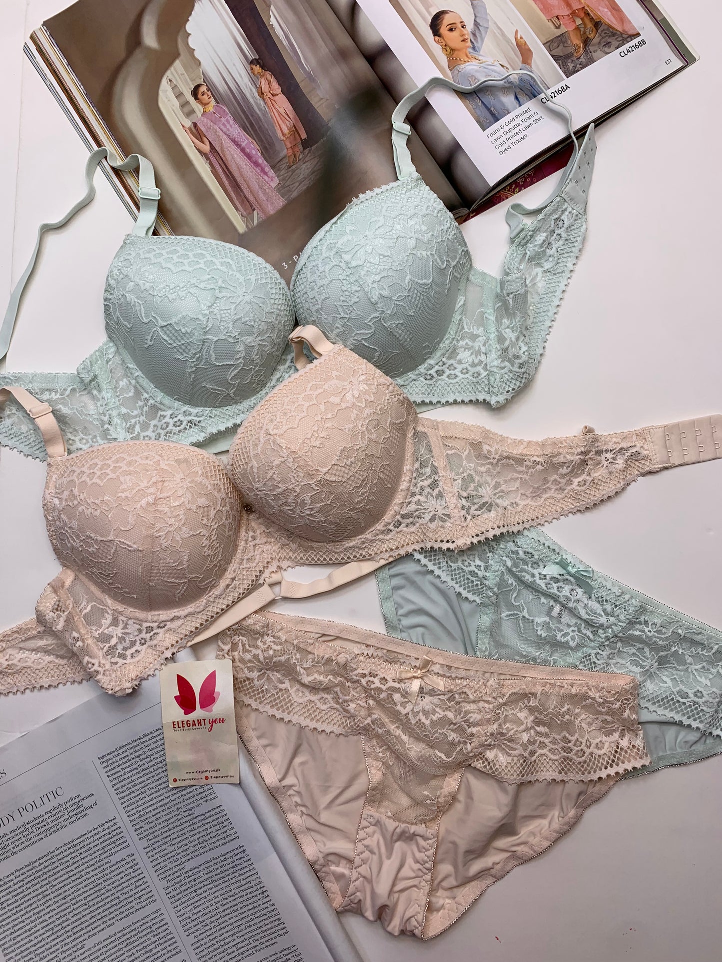 Bridal Lace Pattern Padded Pushup Wire Bra & Matching Underwear