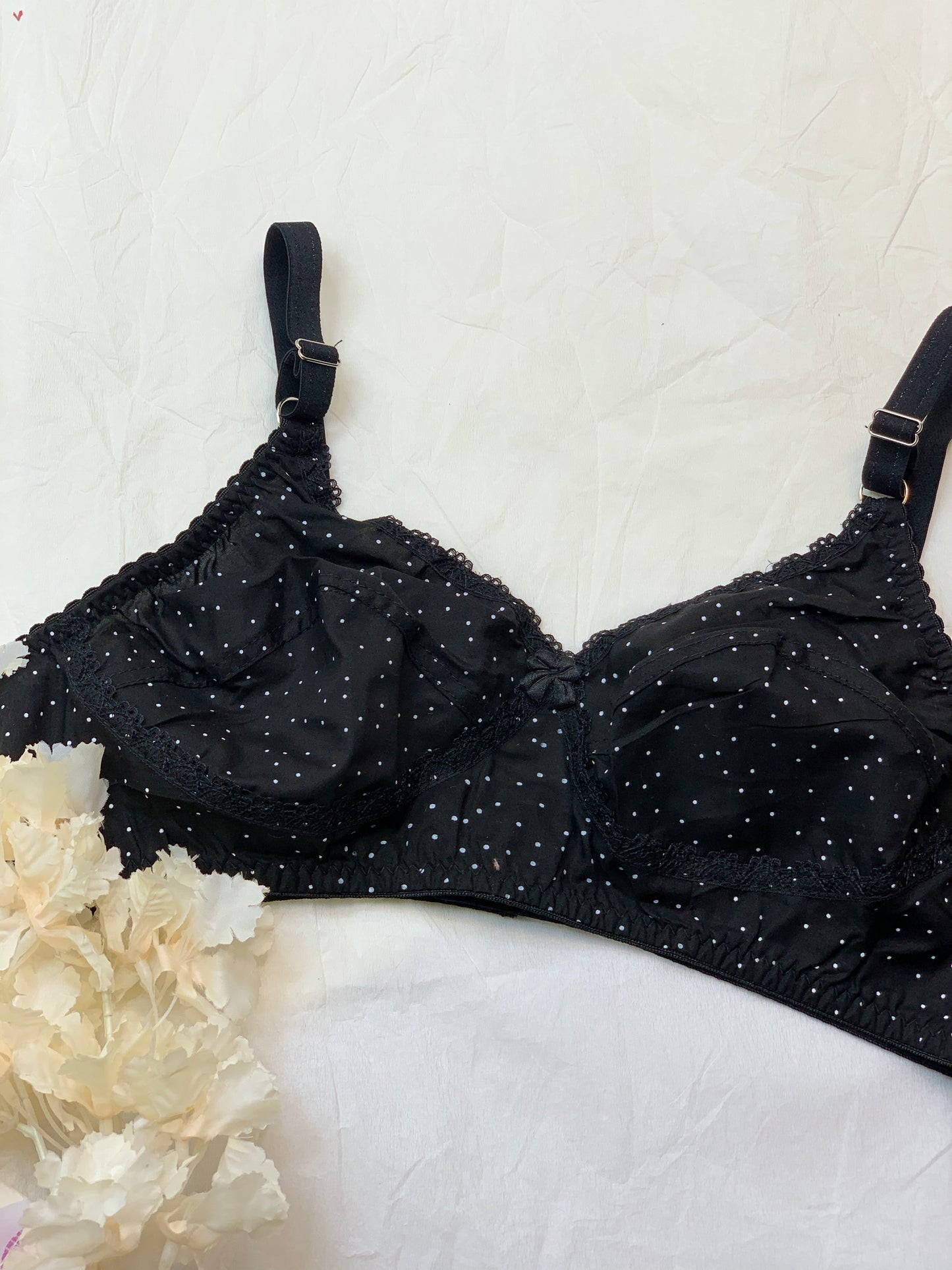 Soft Cotton Polka Dots Bra With Lace