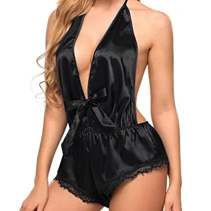 Deep V Neck Satin Bodysuit