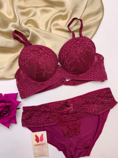 Bridal Lace Pattern Padded Pushup Wire Bra & Matching Underwear