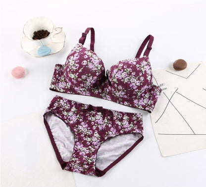 Elegant Flower Printed Single Padded Bra Panty Set