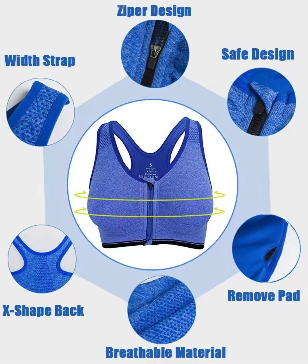 Front Zipper Sports Bra For Gym and Yoga