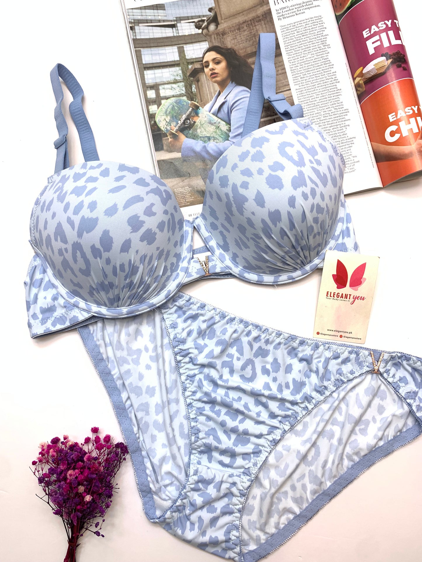 D Cup Size V Buckle Padded Push-up Wire Bra & Underwear Combo