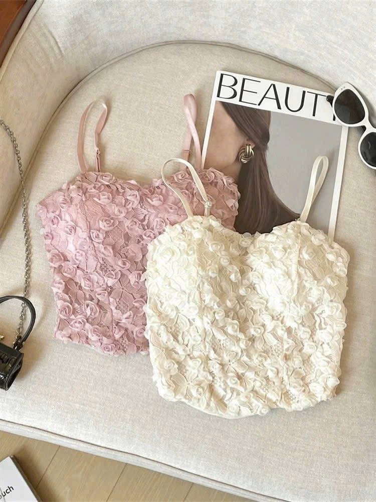 Rose Petals Beaded Style Girls Sling Tank Top Free Size For (30-36)