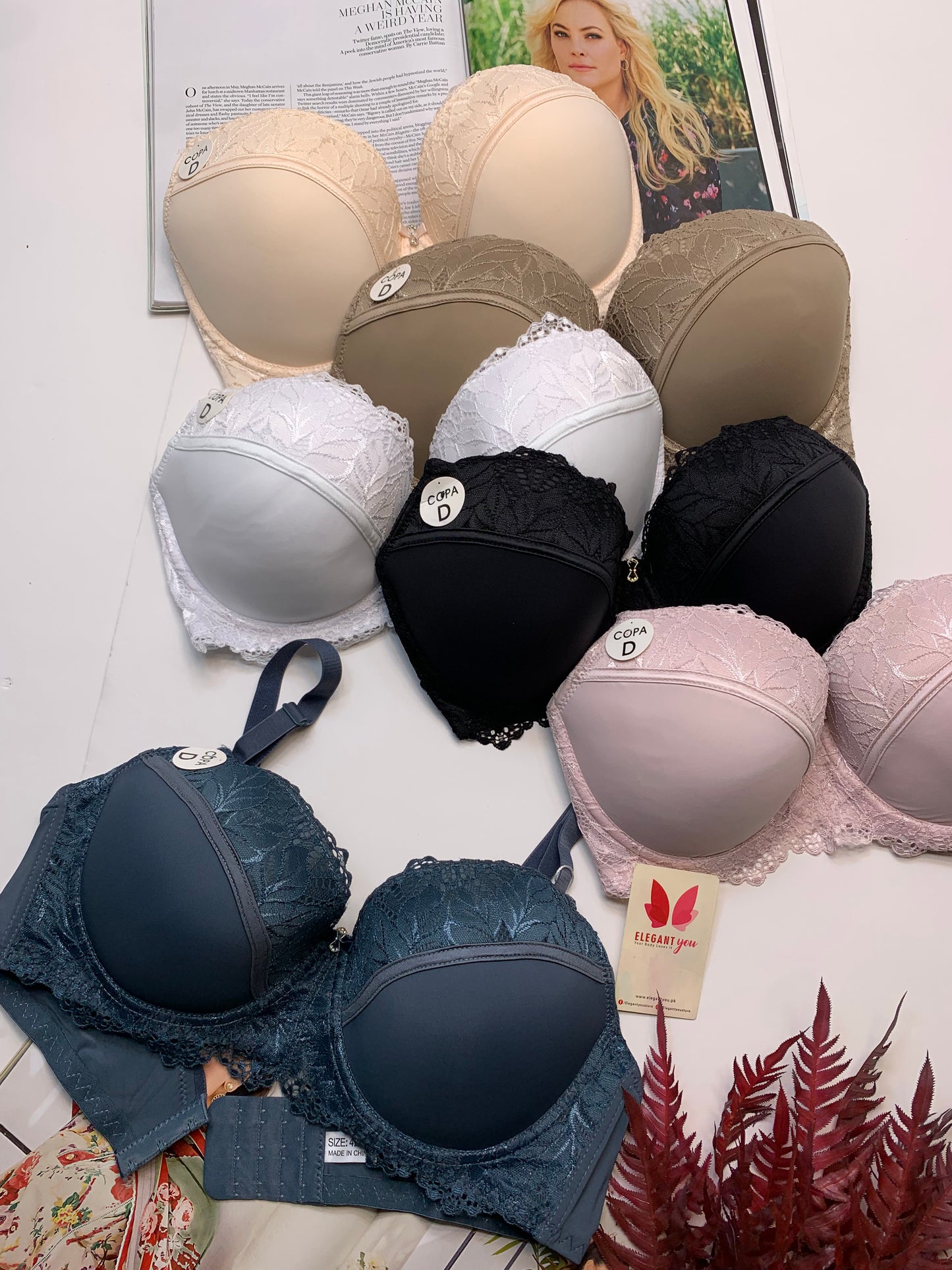 D Cup Size Light Padded Under Wire Half cup lace bra