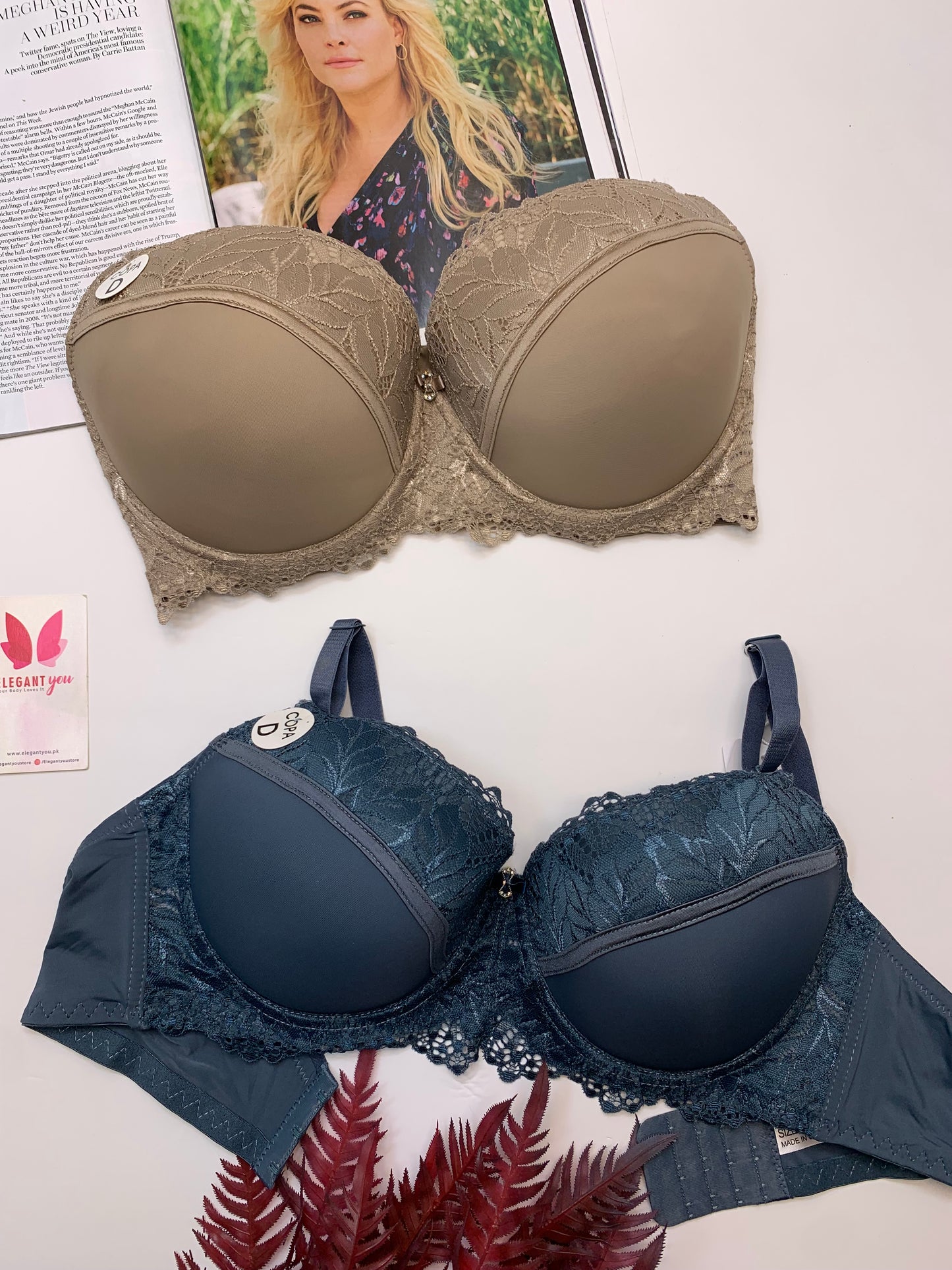 D Cup Size Light Padded Under Wire Half cup lace bra