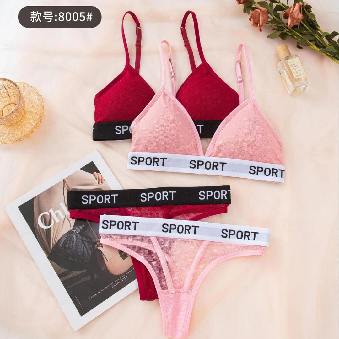 Sporty Triangle Cups Bra and Thong Panty Set