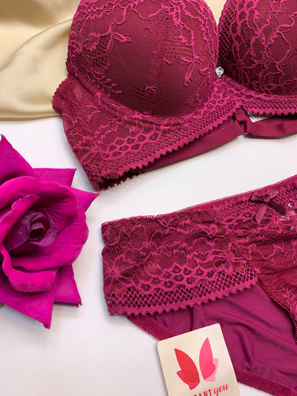 Bridal Lace Pattern Padded Pushup Wire Bra & Matching Underwear