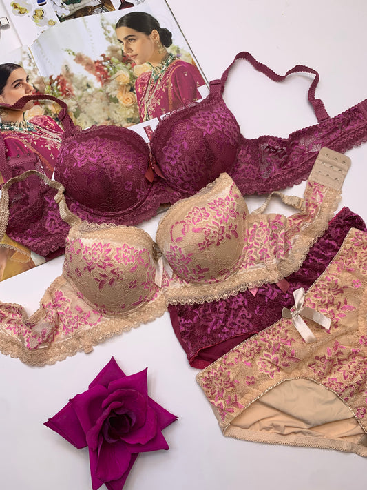 Fancy Padded Pushup Wire Bra and Panty Set