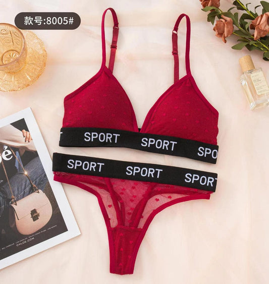 Sporty Triangle Cups Bra and Thong Panty Set