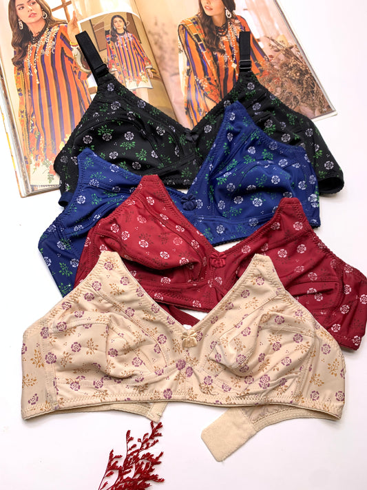 Flower Print Jersy Non Pad Non Wire Bra