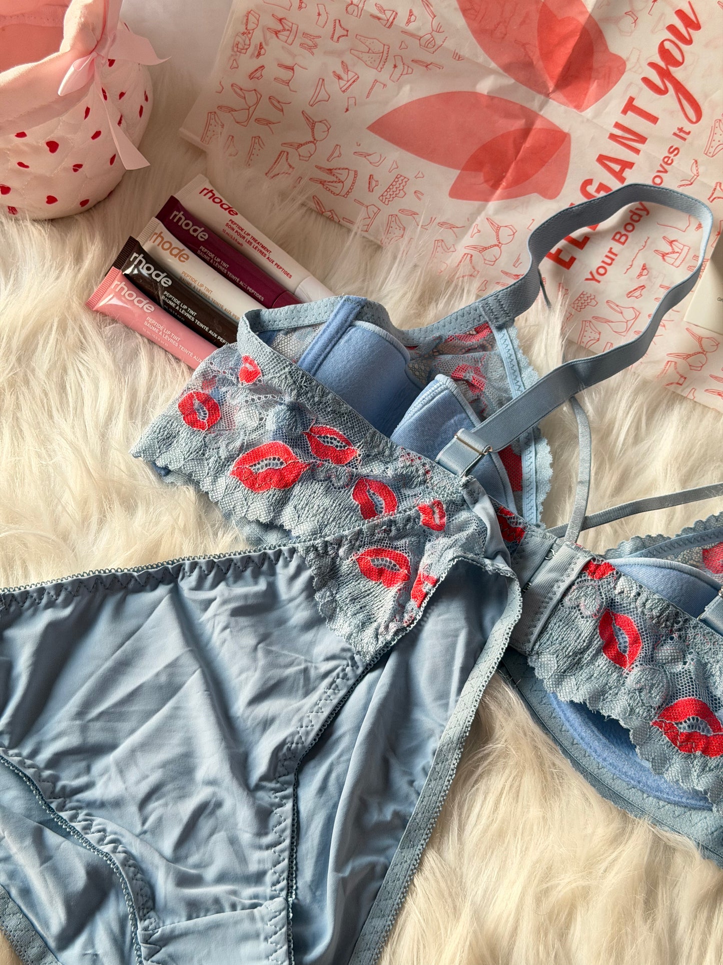 Criss Cross Style Lacy KISS Bra Panty Set DXB1403(R5)