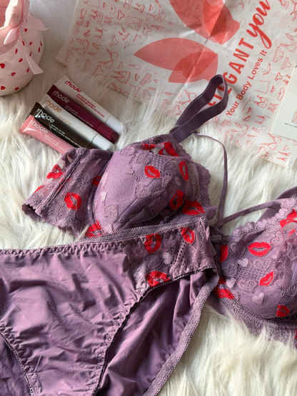 Criss Cross Style Lacy KISS Bra Panty Set DXB1403(R5)