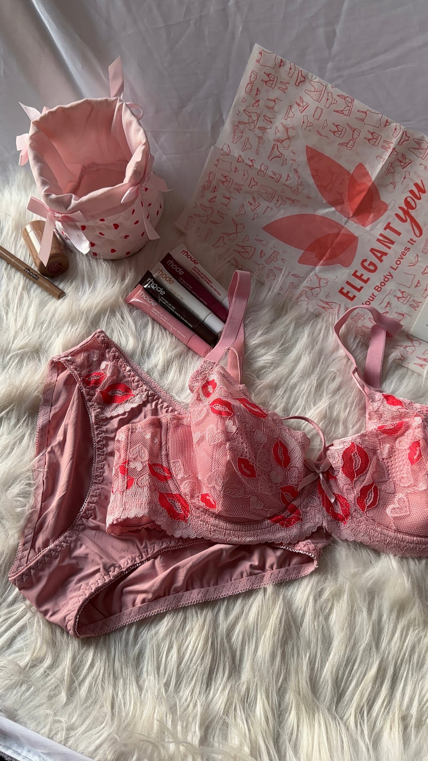Criss Cross Style Lacy KISS Bra Panty Set DXB1403(R5)