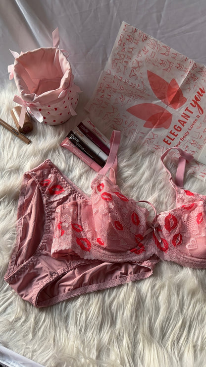 Criss Cross Style Lacy KISS Bra Panty Set DXB1403(R5)