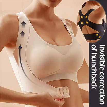 Women Plain Seamless Cross Posture Correction Back Straighter Bra