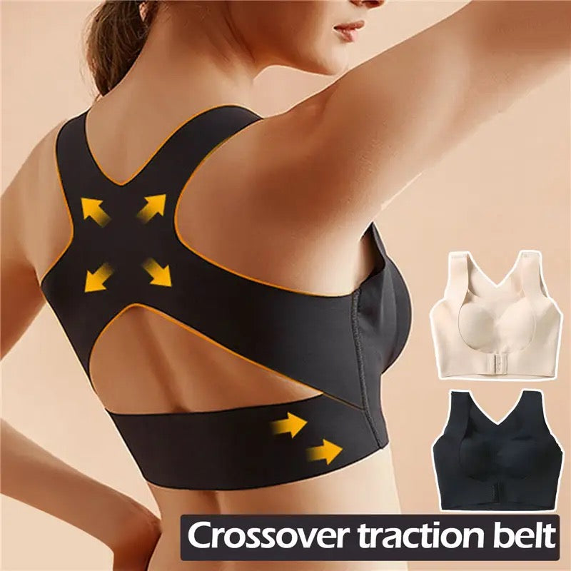 Women Plain Seamless Cross Posture Correction Back Straighter Bra