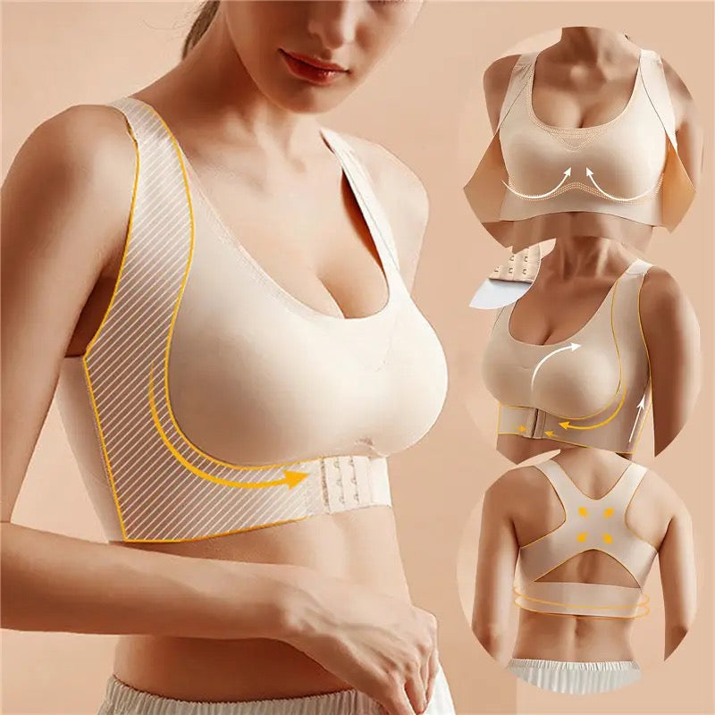 Women Plain Seamless Cross Posture Correction Back Straighter Bra