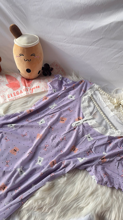 Cozy Breathable V-Neck Short Sleeves Women Sleep Dress