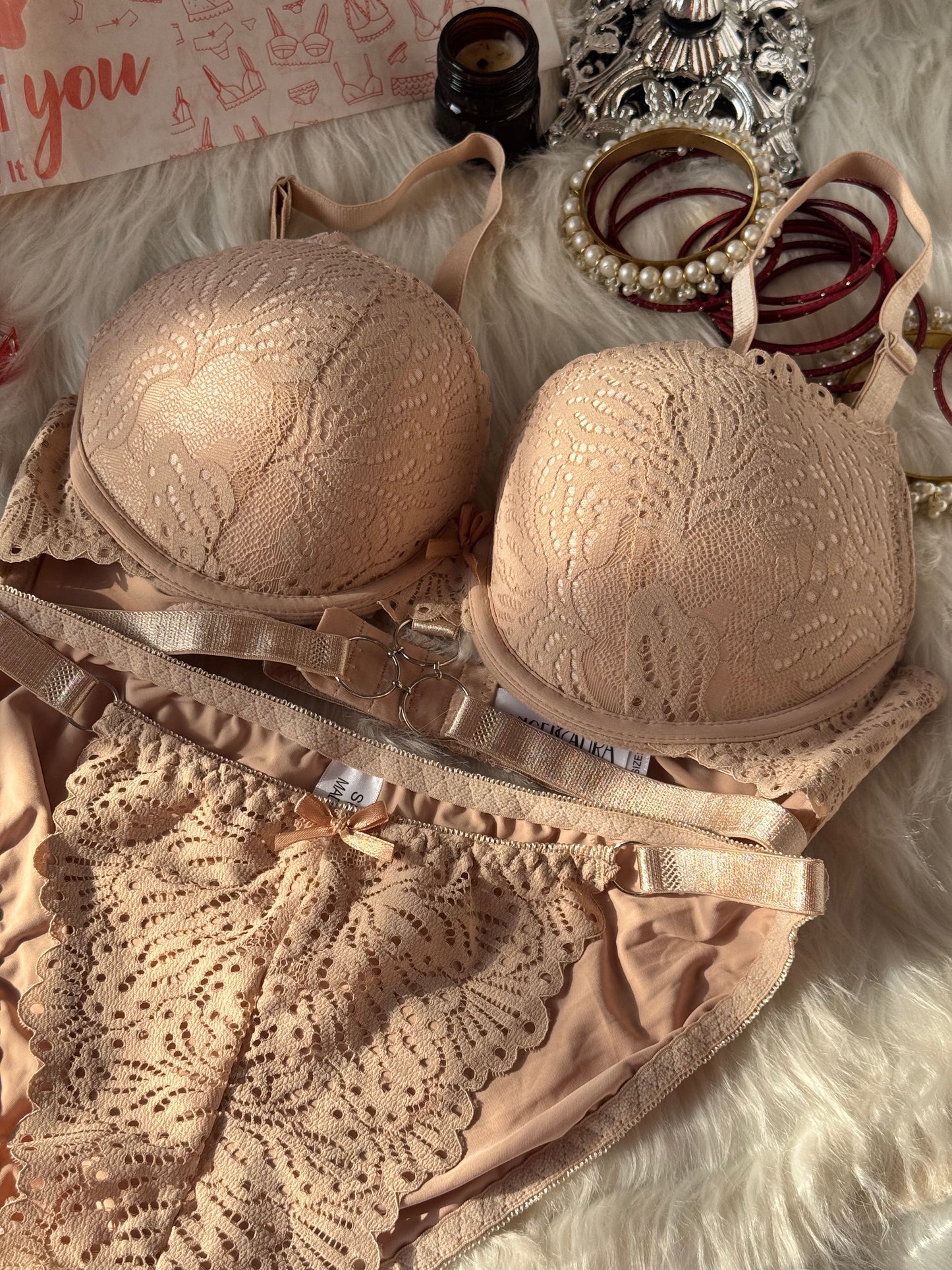 (34-40)C Cup Elegant Lacy Double Padded Bra & Panty Set*