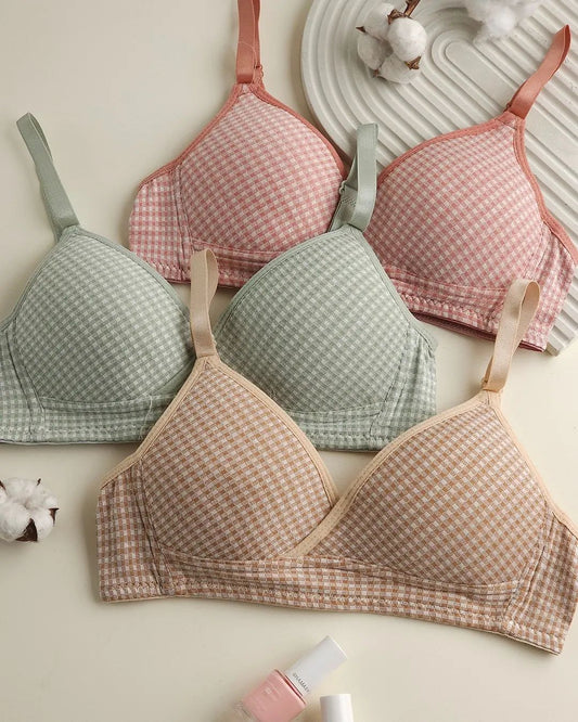 Check Design Daily wear Thin-Pad Non-Wire Bra