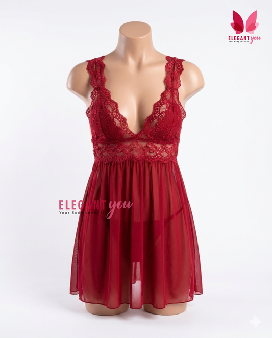 Lacy Wide StrapsFront & Back open Baby Doll Nighty (9019)