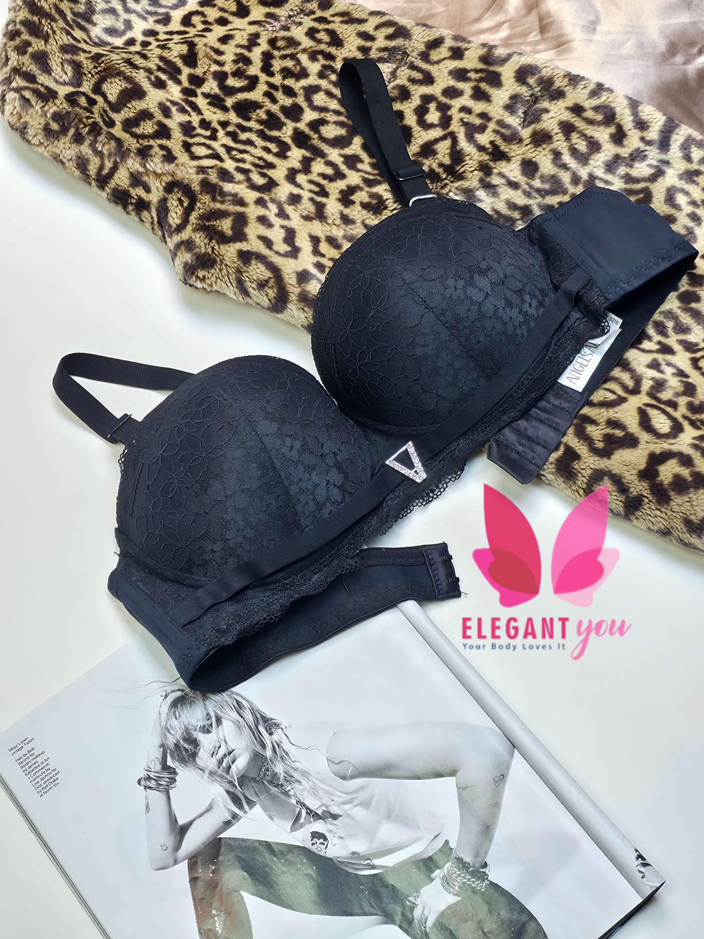 (36-42)size Half Cup Shape Padded Push up Wired Flower Pattern Bra. (Red&Black)