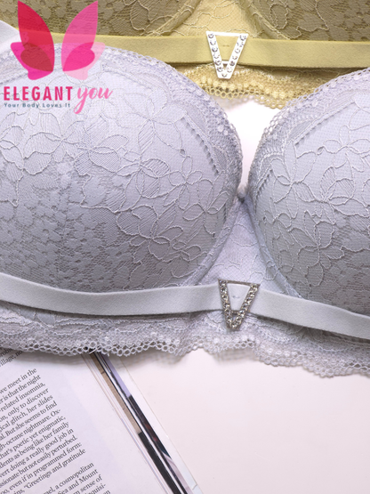 (36-42)size Half Cup Shape Padded Push up Wired Flower Pattern Bra