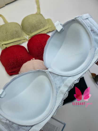 (36-42)size Half Cup Shape Padded Push up Wired Flower Pattern Bra