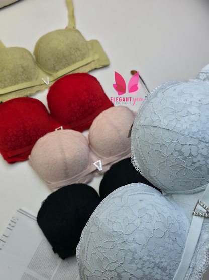 (36-42)size Half Cup Shape Padded Push up Wired Flower Pattern Bra