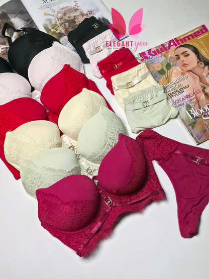 (34-40)B Padded Push-up Wire Bra & Thong Underwear (Light Green)074