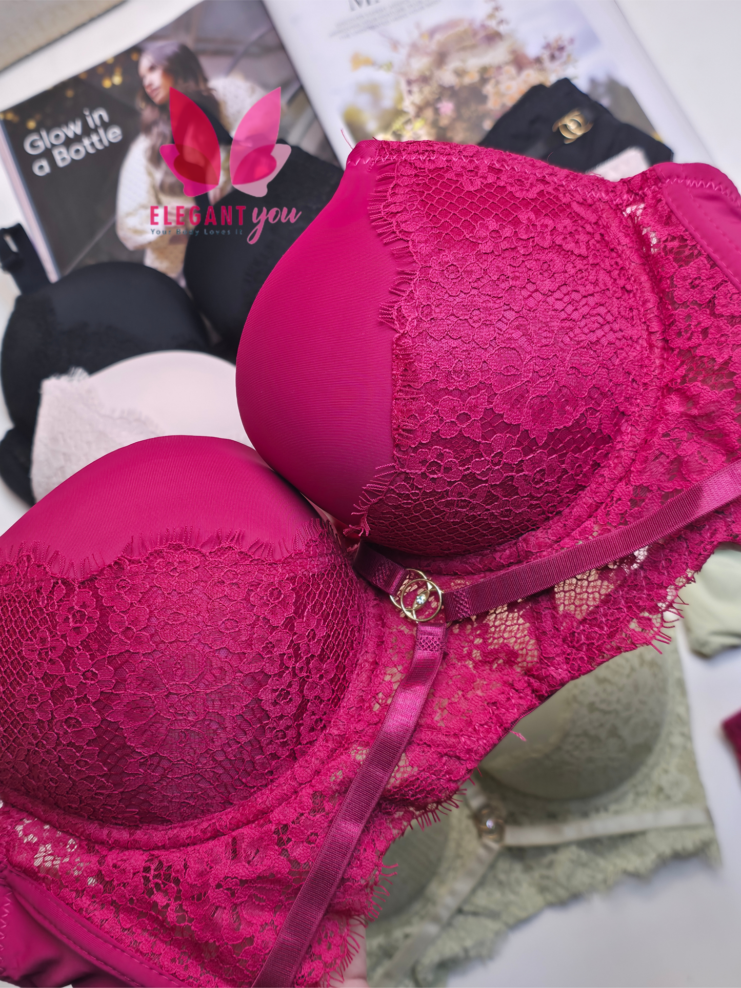 (34-40)B Padded Push-up Wire Bra & Thong Underwear (Light Green)074