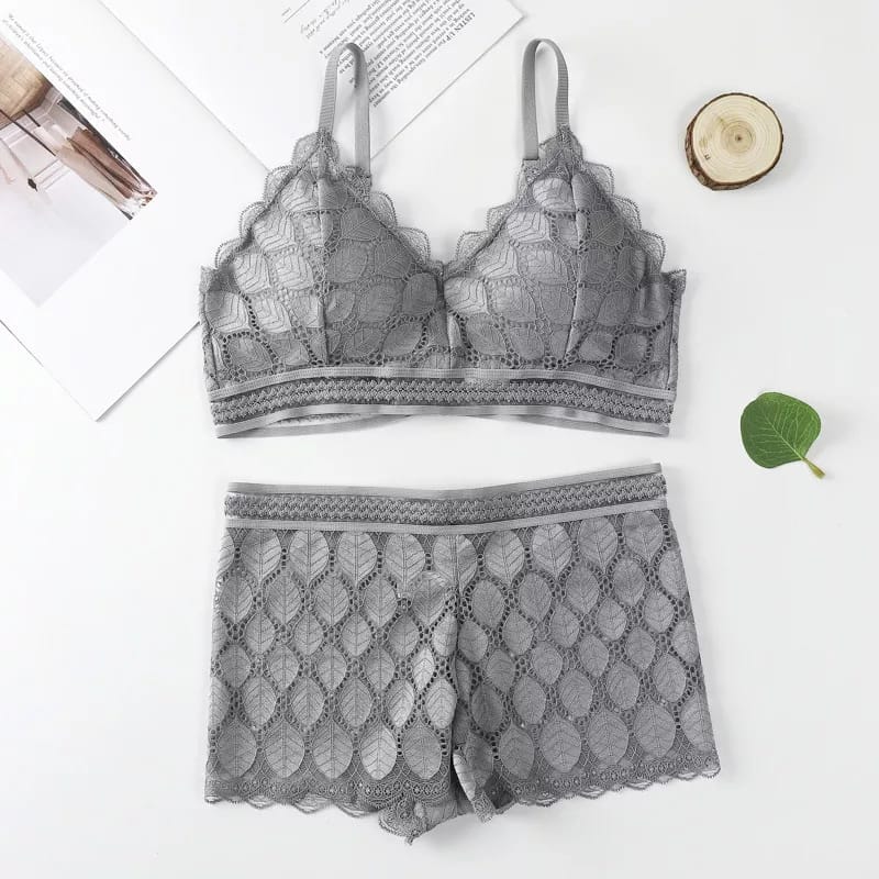 Modish Leaf Design Bra & Boxer Pair