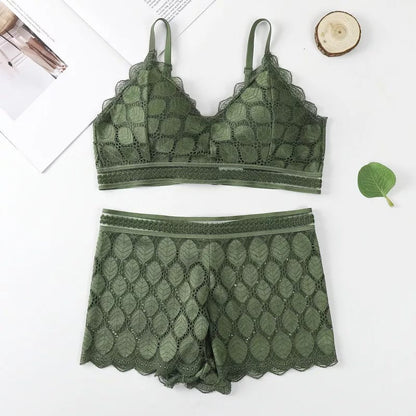 Modish Leaf Design Bra & Boxer Pair