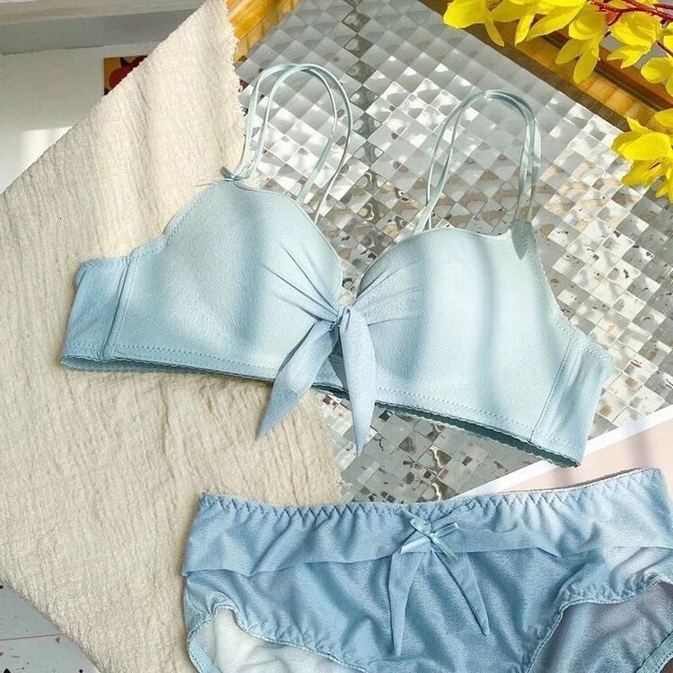 Double Strips Bow Style Bra Panty Set