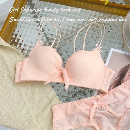 Double Strips Bow Style Bra Panty Set